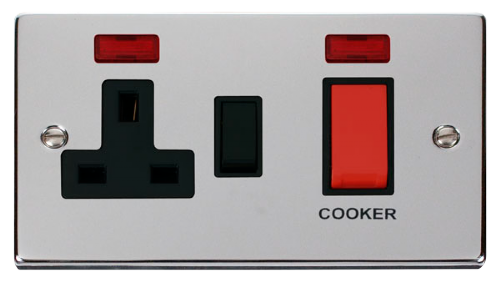 Scolmore VPCH205BK - 45A DP Switch + 13A Switched Socket + Neons (2) - Black Deco Scolmore - Sparks Warehouse