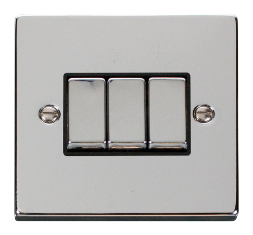 Scolmore VPCH413BK - 3 Gang 2 Way ‘Ingot’ 10AX Switch - Black Deco Scolmore - Sparks Warehouse