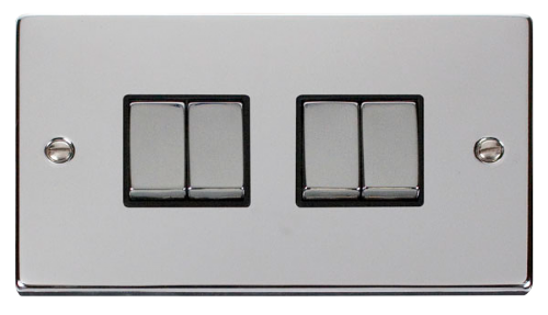 Scolmore VPCH414BK - 4 Gang 2 Way ‘Ingot’ 10AX Switch - Black Deco Scolmore - Sparks Warehouse