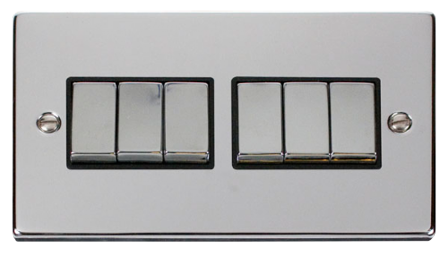 Scolmore VPCH416BK - 6 Gang 2 Way ‘Ingot’ 10AX Switch - Black Deco Scolmore - Sparks Warehouse