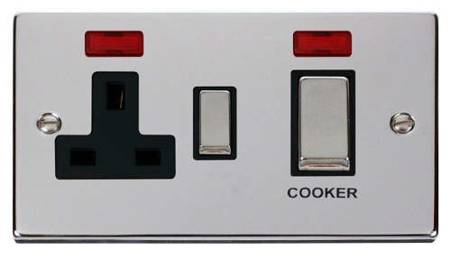 Scolmore VPCH505BK - Ingot 45A DP Switch + 13A Switched Socket + Neons (2) - Black Deco Scolmore - Sparks Warehouse