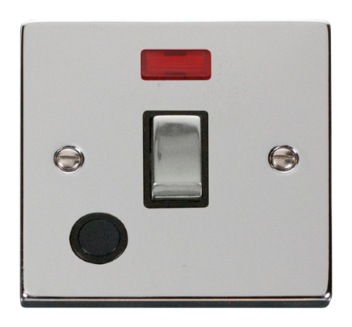 Scolmore VPCH523BK - 20A 1 Gang DP ‘Ingot’ Switch With Flex Outlet And Neon - Black Deco Scolmore - Sparks Warehouse