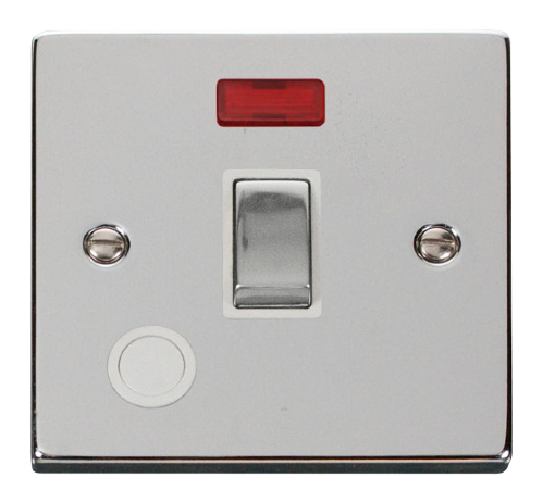 Scolmore VPCH523WH - 20A 1 Gang DP ‘Ingot’ Switch With Flex Outlet And Neon - White Deco Scolmore - Sparks Warehouse