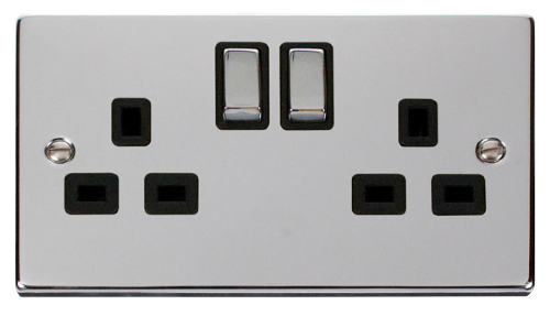 Scolmore VPCH536BK - 2 Gang 13A DP ‘Ingot’ Switched Socket Outlet - Black Deco Scolmore - Sparks Warehouse