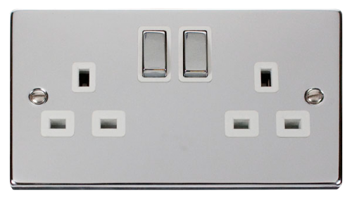 Scolmore VPCH536WH - 2 Gang 13A DP ‘Ingot’ Switched Socket Outlet - White Deco Scolmore - Sparks Warehouse
