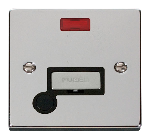 Scolmore VPCH553BK - 13A Fused ‘Ingot’ Connection Unit With Flex Outlet + Neon - Black Deco Scolmore - Sparks Warehouse