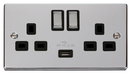 Scolmore VPCH570BK - 13A 2G Ingot Switched Socket With 2.1A USB Outlet (Twin Earth) - Black Deco Scolmore - Sparks Warehouse