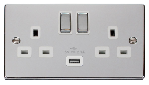 Scolmore VPCH570WH - 13A 2G Ingot Switched Socket With 2.1A USB Outlet (Twin Earth) - White Deco Scolmore - Sparks Warehouse