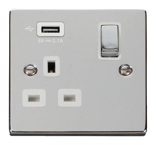Scolmore VPCH571UWH - 13A 1G Ingot Switched Socket With 2.1A USB Outlet - White Deco Scolmore - Sparks Warehouse