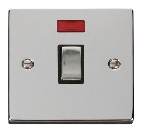 Scolmore VPCH723BK - 20A 1 Gang DP ‘Ingot’ Switch + Neon - Black Deco Scolmore - Sparks Warehouse