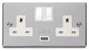Scolmore VPCH770WH - 13A 2G Switched Socket With 2.1A USB Outlet (Twin Earth) - White Deco Scolmore - Sparks Warehouse
