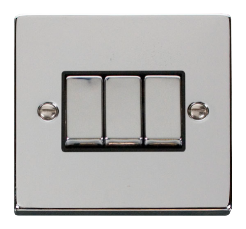 Scolmore VPCHBK-SMART3 - 1G Plate 3 Apertures Supplied With 3 x 10AX 2 Way Ingot Retractive Switch Modules - Black Deco Scolmore - Sparks Warehouse