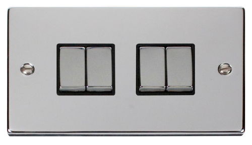 Scolmore VPCHBK-SMART4 - 2G Plate 2 x 2 Apertures Supplied With 4 x 10AX 2 Way Ingot Retractive Switch Modules - Black Deco Scolmore - Sparks Warehouse