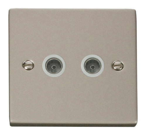 Scolmore VPPN066WH - Twin Coaxial Socket Outlet - White Deco Scolmore - Sparks Warehouse
