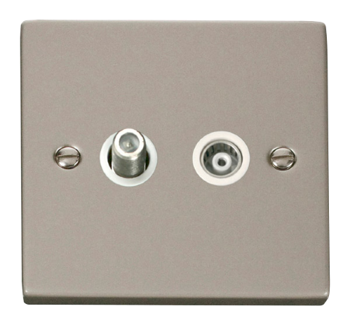 Scolmore VPPN157WH - 1 Gang Satellite + Isolated Coaxial Socket Outlet - White Deco Scolmore - Sparks Warehouse