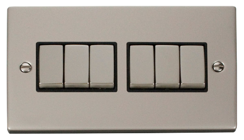 Scolmore VPPN416BK - 6 Gang 2 Way ‘Ingot’ 10AX Switch - Black Deco Scolmore - Sparks Warehouse