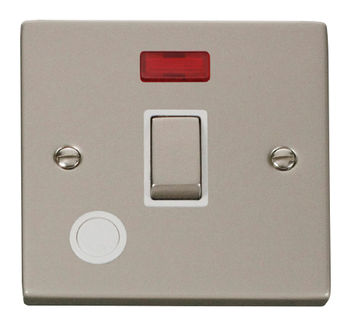 Scolmore VPPN523WH - 20A 1 Gang DP ‘Ingot’ Switch With Flex Outlet And Neon - White Deco Scolmore - Sparks Warehouse