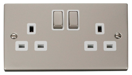 Scolmore VPPN536WH - 2 Gang 13A DP ‘Ingot’ Switched Socket Outlet - White Deco Scolmore - Sparks Warehouse