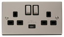 Scolmore VPPN570BK - 13A 2G Ingot Switched Socket With 2.1A USB Outlet (Twin Earth) - Black Deco Scolmore - Sparks Warehouse