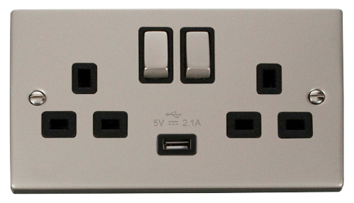 Scolmore VPPN570BK - 13A 2G Ingot Switched Socket With 2.1A USB Outlet (Twin Earth) - Black Deco Scolmore - Sparks Warehouse