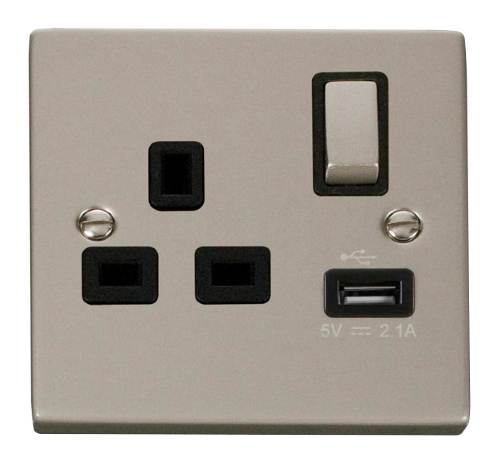 Scolmore VPPN571BK - 13A 1G Ingot Switched Socket With 2.1A USB Outlet - Black Deco Scolmore - Sparks Warehouse