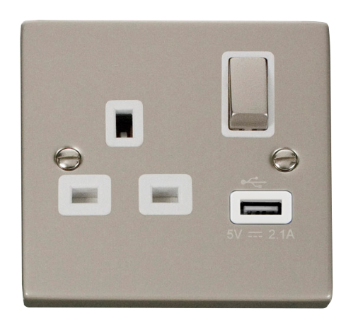 Scolmore VPPN571WH - 13A 1G Ingot Switched Socket With 2.1A USB Outlet - White Deco Scolmore - Sparks Warehouse