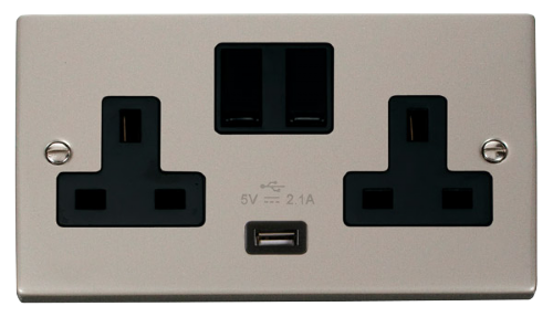 Scolmore VPPN770BK - 13A 2G Switched Socket With 2.1A USB Outlet (Twin Earth) - Black Deco Scolmore - Sparks Warehouse