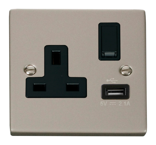 Scolmore VPPN771BK - 13A 1G Switched Socket With 2.1A USB Outlet - Black Deco Scolmore - Sparks Warehouse