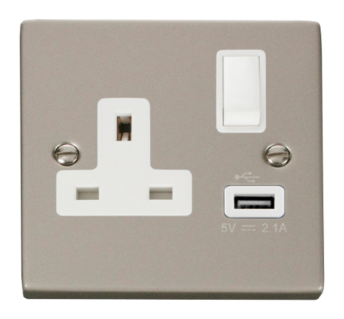 Scolmore VPPN771WH - 13A 1G Switched Socket With 2.1A USB Outlet - White Deco Scolmore - Sparks Warehouse