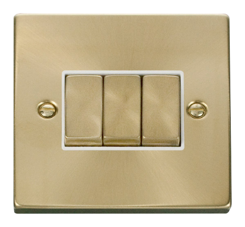 Scolmore VPSB413WH - 3 Gang 2 Way ‘Ingot’ 10AX Switch - White Deco Scolmore - Sparks Warehouse