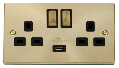 Scolmore VPSB570BK - 13A 2G Ingot Switched Socket With 2.1A USB Outlet (Twin Earth) - Black Deco Scolmore - Sparks Warehouse