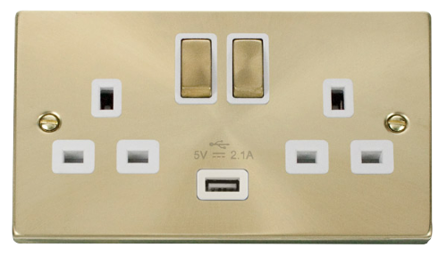 Scolmore VPSB570WH - 13A 2G Ingot Switched Socket With 2.1A USB Outlet (Twin Earth) - White Deco Scolmore - Sparks Warehouse