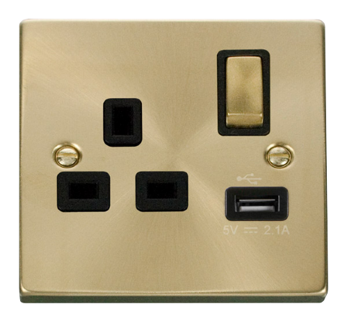 Scolmore VPSB571BK - 13A 1G Ingot Switched Socket With 2.1A USB Outlet - Black Deco Scolmore - Sparks Warehouse