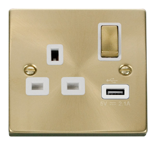 Scolmore VPSB571UWH - 13A 1G Ingot Switched Socket With 2.1A USB Outlet - White Deco Scolmore - Sparks Warehouse