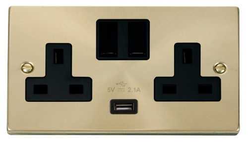 Scolmore VPSB770BK - 13A 2G Switched Socket With 2.1A USB Outlet (Twin Earth) - Black Deco Scolmore - Sparks Warehouse