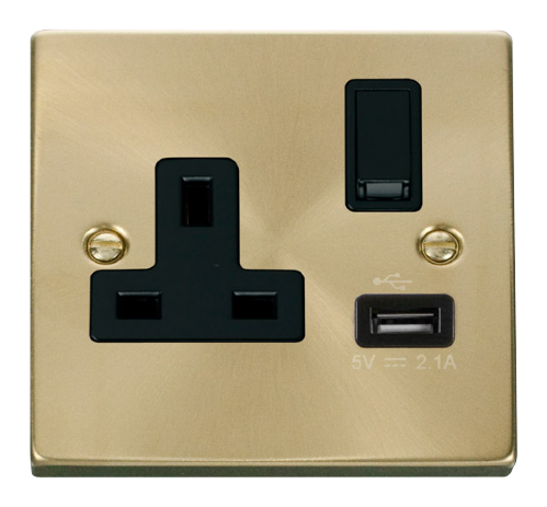 Scolmore VPSB771BK - 13A 1G Switched Socket With 2.1A USB Outlet - Black Deco Scolmore - Sparks Warehouse