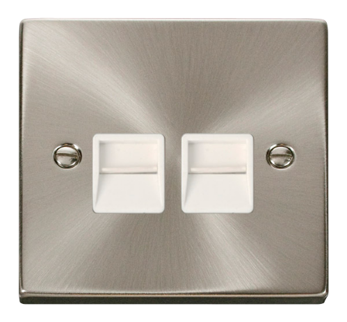 Scolmore VPSC121WH - Twin Telephone Socket Outlet Master - White Deco Scolmore - Sparks Warehouse