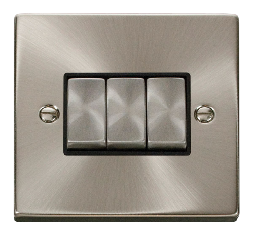 Scolmore VPSC413BK - 3 Gang 2 Way ‘Ingot’ 10AX Switch - Black Deco Scolmore - Sparks Warehouse