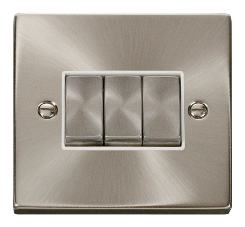 Scolmore VPSC413WH - 3 Gang 2 Way ‘Ingot’ 10AX Switch - White Deco Scolmore - Sparks Warehouse
