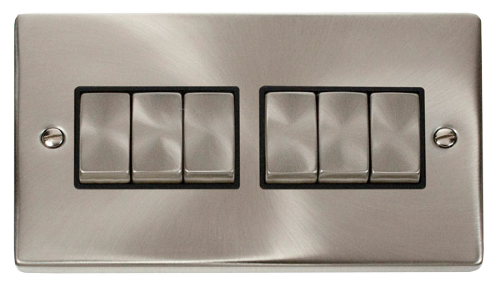 Scolmore VPSC416BK - 6 Gang 2 Way ‘Ingot’ 10AX Switch - Black Deco Scolmore - Sparks Warehouse