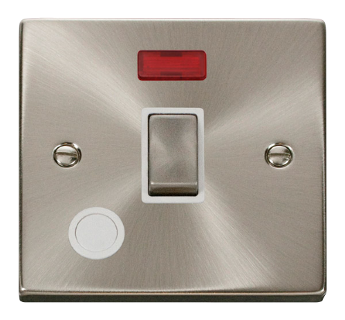 Scolmore VPSC523WH - 20A 1 Gang DP ‘Ingot’ Switch With Flex Outlet And Neon - White Deco Scolmore - Sparks Warehouse