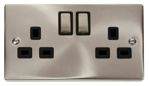 Scolmore VPSC536BK - 2 Gang 13A DP ‘Ingot’ Switched Socket Outlet - Black Deco Scolmore - Sparks Warehouse