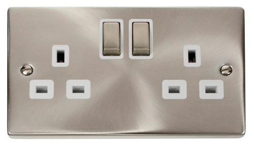 Scolmore VPSC536WH - 2 Gang 13A DP ‘Ingot’ Switched Socket Outlet - White Deco Scolmore - Sparks Warehouse