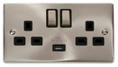 Scolmore VPSC570BK - 13A 2G Ingot Switched Socket With 2.1A USB Outlet (Twin Earth) - Black Deco Scolmore - Sparks Warehouse