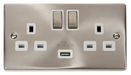 Scolmore VPSC570WH - 13A 2G Ingot Switched Socket With 2.1A USB Outlet (Twin Earth) - White Deco Scolmore - Sparks Warehouse