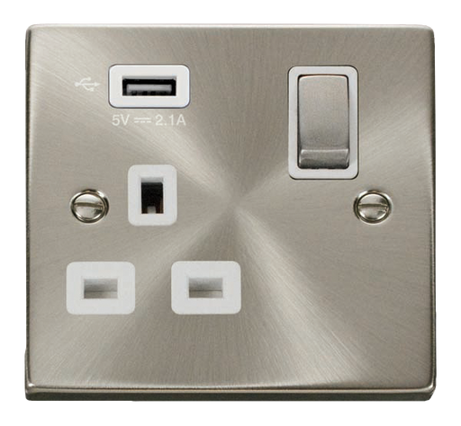 Scolmore VPSC571UWH - 13A 1G Ingot Switched Socket With 2.1A USB Outlet - White Deco Scolmore - Sparks Warehouse