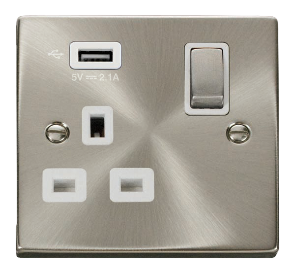 Scolmore VPSC571UWH - 13A 1G Ingot Switched Socket With 2.1A USB Outlet - White Deco Scolmore - Sparks Warehouse