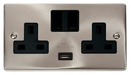Scolmore VPSC770BK - 13A 2G Switched Socket With 2.1A USB Outlet (Twin Earth) - Black Deco Scolmore - Sparks Warehouse