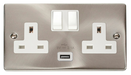 Scolmore VPSC770WH - 13A 2G Switched Socket With 2.1A USB Outlet (Twin Earth) - White Deco Scolmore - Sparks Warehouse