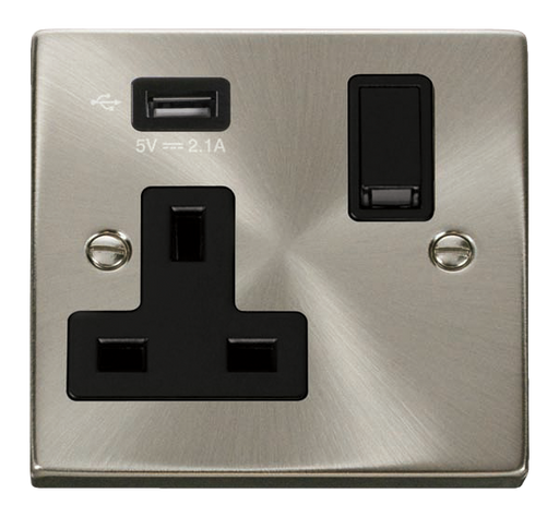 Scolmore VPSC771UBK - 13A 1G Switched Socket With 2.1A USB Outlet - Black Deco Scolmore - Sparks Warehouse